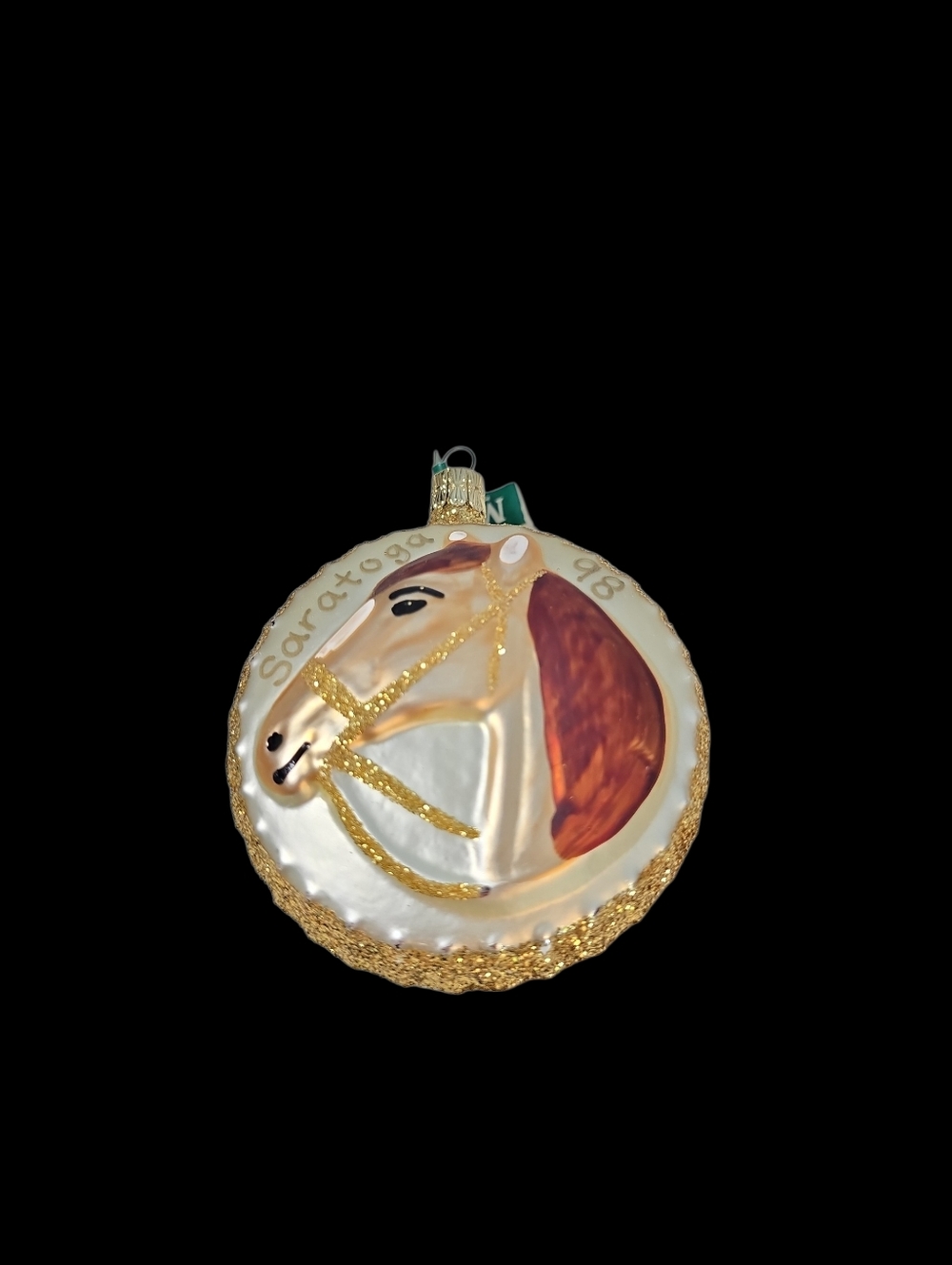 Vintage Midwest Cannon Falls Saratoga 98 Glass Horse Ornament with Glitter READ